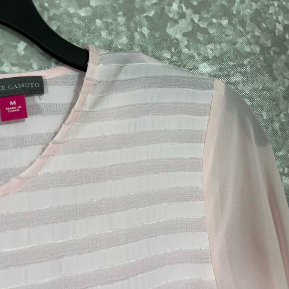 Vince Camuto Women's Pink Sheer Striped Long Sleeve Blouse - Size Medium - Corp - Picture 2 of 6